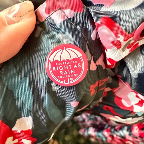 Joules Go Lightly Navy Floral Print Waterproof Pack away Hooded Rain Jacket - Picture 11 of 11